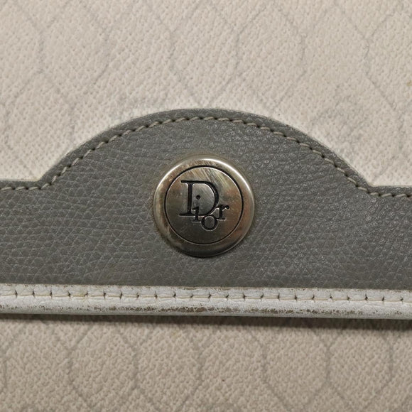 Christian Dior Honeycomb Canvas Chain Shoulder Bag PVC Leather White Auth EC494