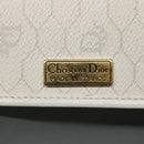 Christian Dior Honeycomb Canvas Chain Shoulder Bag PVC Leather White Auth EC494-11