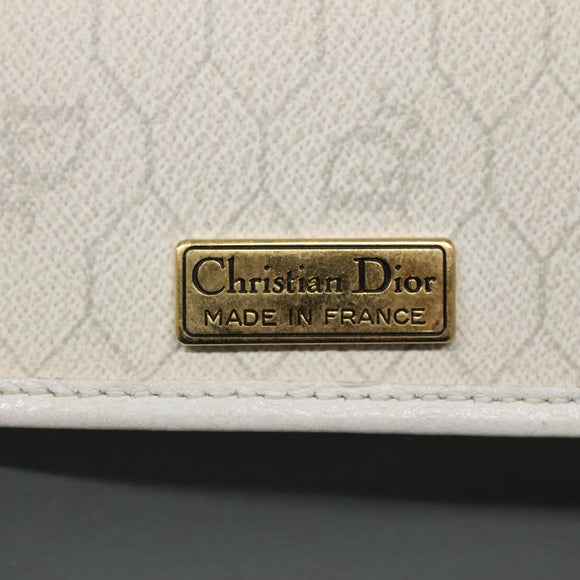 Christian Dior Honeycomb Canvas Chain Shoulder Bag PVC Leather White Auth EC494