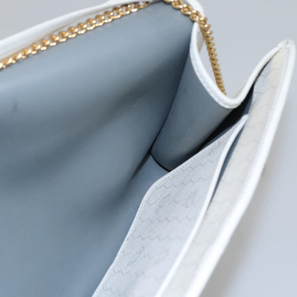 Christian Dior Honeycomb Canvas Chain Shoulder Bag PVC Leather White Auth EC494