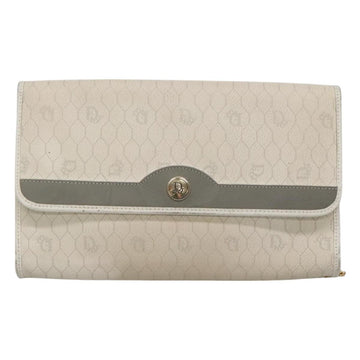 Christian Dior Honeycomb Canvas Chain Shoulder Bag PVC Leather White Auth EC494 - 0