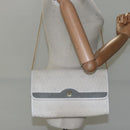 Christian Dior Honeycomb Canvas Chain Shoulder Bag PVC Leather White Auth EC494-20