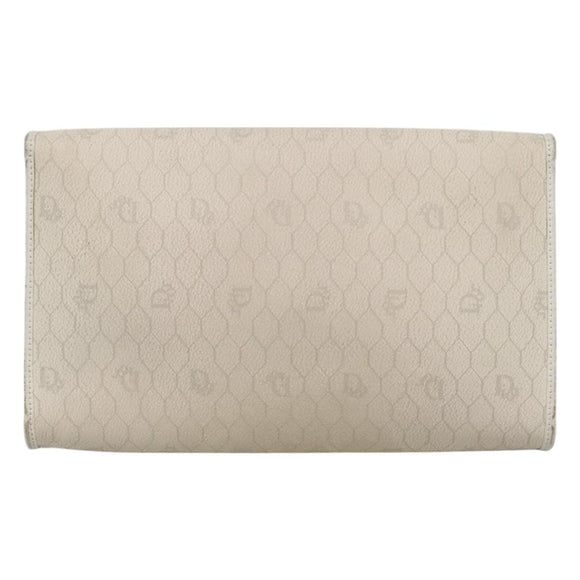 Christian Dior Honeycomb Canvas Chain Shoulder Bag PVC Leather White Auth EC494