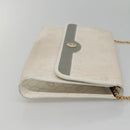 Christian Dior Honeycomb Canvas Chain Shoulder Bag PVC Leather White Auth EC494-3