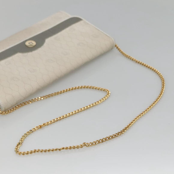 Christian Dior Honeycomb Canvas Chain Shoulder Bag PVC Leather White Auth EC494