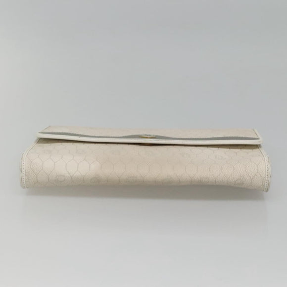 Christian Dior Honeycomb Canvas Chain Shoulder Bag PVC Leather White Auth EC494