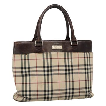 BURBERRY Nova Check Hand Bag Canvas Beige Auth EC510