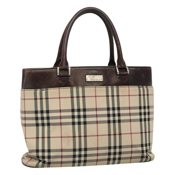 BURBERRY Nova Check Hand Bag Canvas Beige Auth EC510