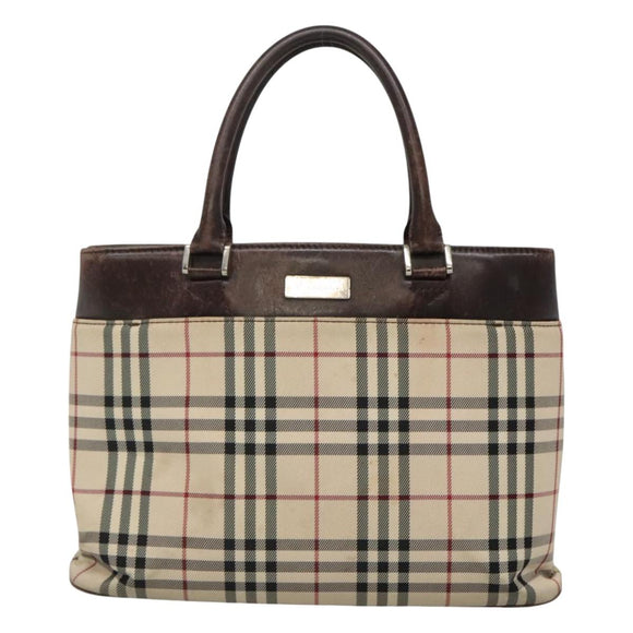 BURBERRY Nova Check Hand Bag Canvas Beige Auth EC510