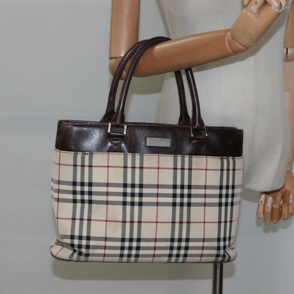 BURBERRY Nova Check Hand Bag Canvas Beige Auth EC510