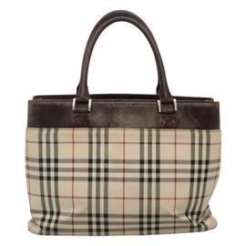 BURBERRY Nova Check Hand Bag Canvas Beige Auth EC510 - 0