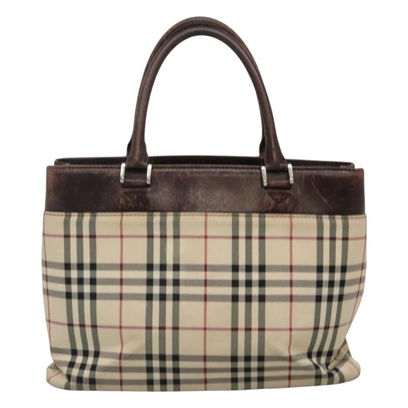 BURBERRY Nova Check Hand Bag Canvas Beige Auth EC510