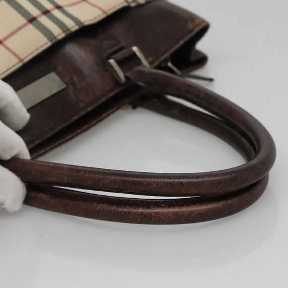 BURBERRY Nova Check Hand Bag Canvas Beige Auth EC510