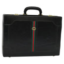 GUCCI Web Sherry Line Attache case Hand Bag Leather Red Black Green Auth EC515-1