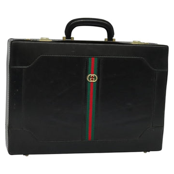 GUCCI Web Sherry Line Attache case Hand Bag Leather Red Black Green Auth EC515