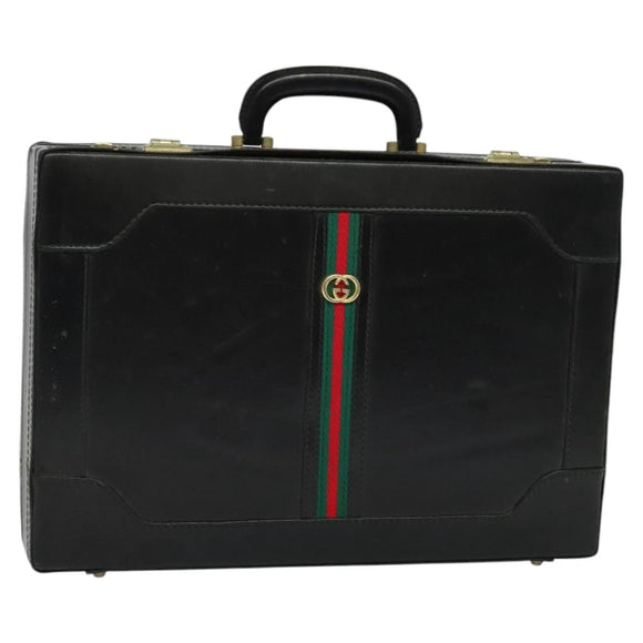 GUCCI Web Sherry Line Attache case Hand Bag Leather Red Black Green Auth EC515