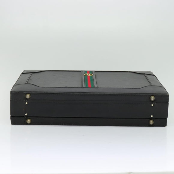 GUCCI Web Sherry Line Attache case Hand Bag Leather Red Black Green Auth EC515