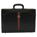 GUCCI Web Sherry Line Attache case Hand Bag Leather Red Black Green Auth EC515-13