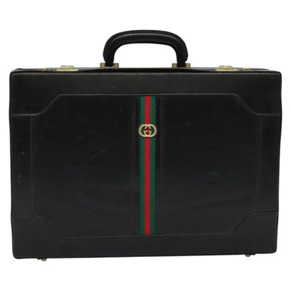 GUCCI Web Sherry Line Attache case Hand Bag Leather Red Black Green Auth EC515