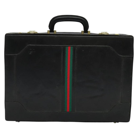 GUCCI Web Sherry Line Attache case Hand Bag Leather Red Black Green Auth EC515