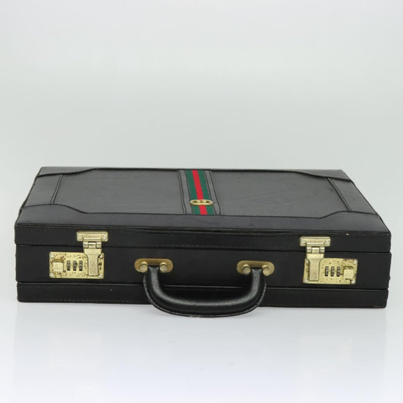 GUCCI Web Sherry Line Attache case Hand Bag Leather Red Black Green Auth EC515