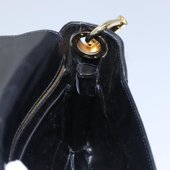 CELINE Shoulder Bag Leather Black Gold Auth EC517