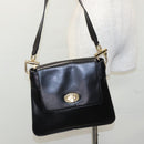 CELINE Shoulder Bag Leather Black Gold Auth EC517-23