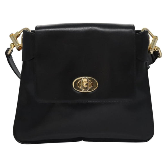 CELINE Shoulder Bag Leather Black Gold Auth EC517