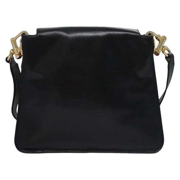 CELINE Shoulder Bag Leather Black Gold Auth EC517