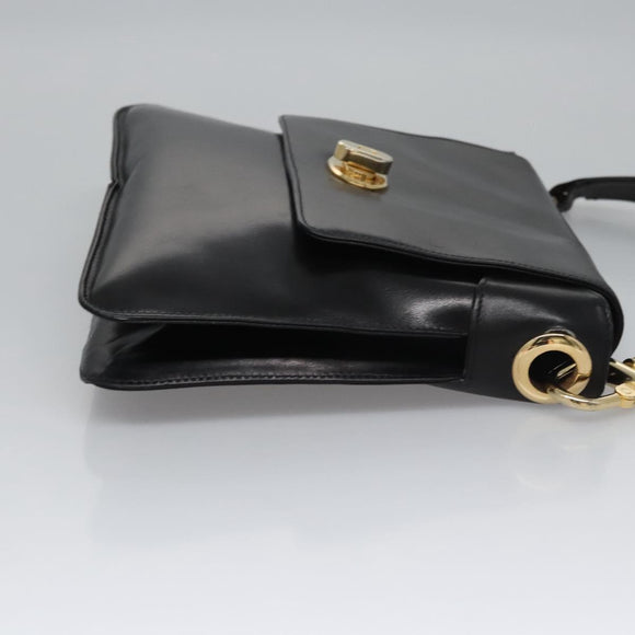 CELINE Shoulder Bag Leather Black Gold Auth EC517