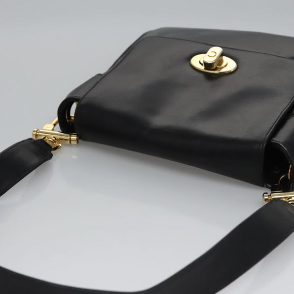 CELINE Shoulder Bag Leather Black Gold Auth EC517