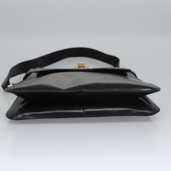 CELINE Shoulder Bag Leather Black Gold Auth EC517