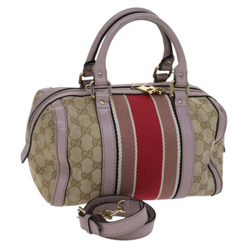 GUCCI GG Canvas Sherry Line Boston Bag 2way Beige Pink Red 269876 Auth EC526