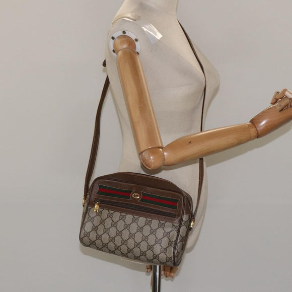 GUCCI GG Supreme Web Sherry Line Bag PVC Beige Gold Red 56 02 087 Auth EC527