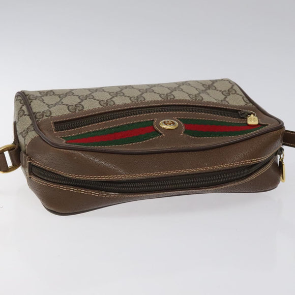 GUCCI GG Supreme Web Sherry Line Bag PVC Beige Gold Red 56 02 087 Auth EC527