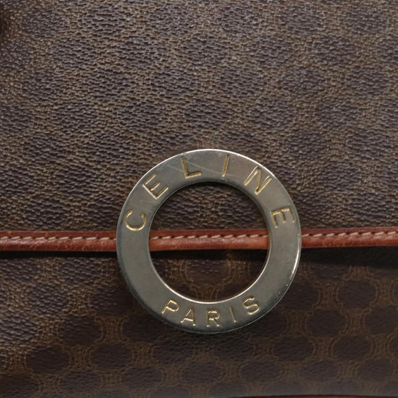 CELINE Macadam Canvas Circle Shoulder Bag PVC Leather Brown Gold Auth EC528