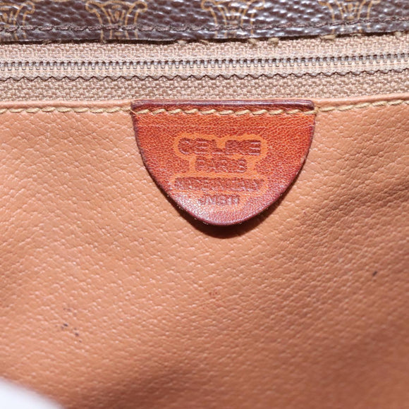 CELINE Macadam Canvas Circle Shoulder Bag PVC Leather Brown Gold Auth EC528