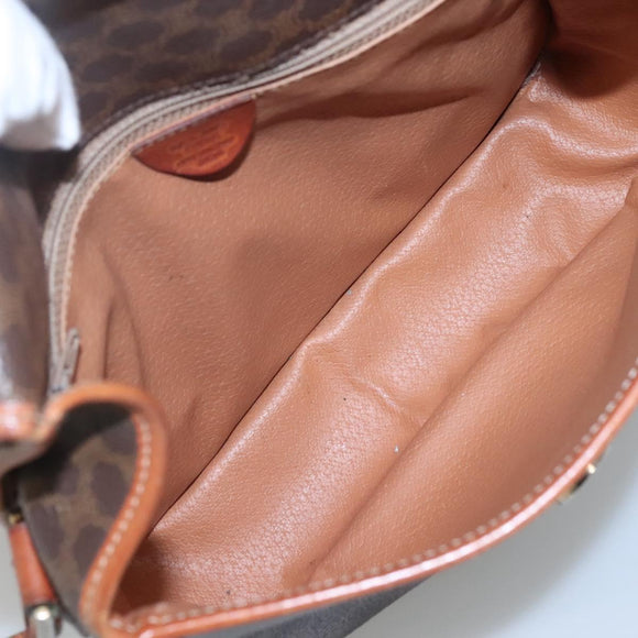CELINE Macadam Canvas Circle Shoulder Bag PVC Leather Brown Gold Auth EC528