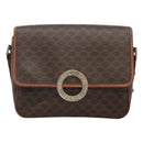 CELINE Macadam Canvas Circle Shoulder Bag PVC Leather Brown Gold Auth EC528-13