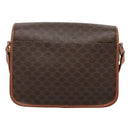 CELINE Macadam Canvas Circle Shoulder Bag PVC Leather Brown Gold Auth EC528-2