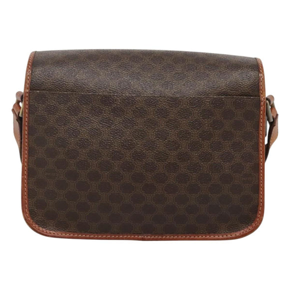 CELINE Macadam Canvas Circle Shoulder Bag PVC Leather Brown Gold Auth EC528