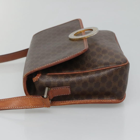 CELINE Macadam Canvas Circle Shoulder Bag PVC Leather Brown Gold Auth EC528