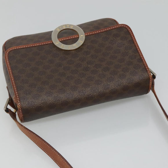 CELINE Macadam Canvas Circle Shoulder Bag PVC Leather Brown Gold Auth EC528