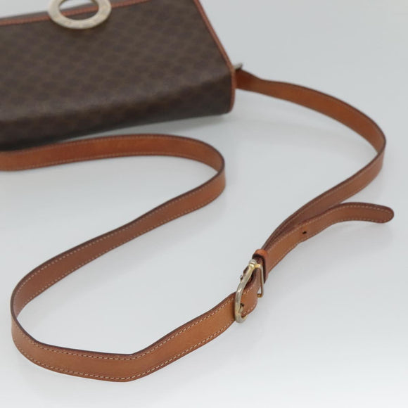 CELINE Macadam Canvas Circle Shoulder Bag PVC Leather Brown Gold Auth EC528