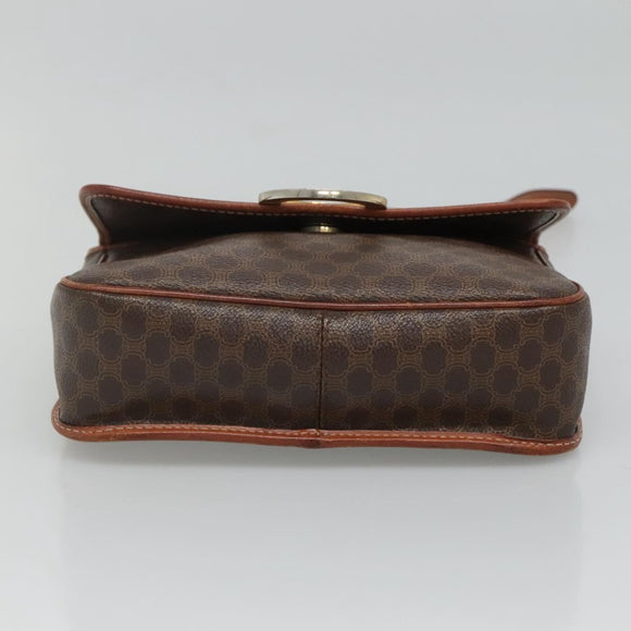 CELINE Macadam Canvas Circle Shoulder Bag PVC Leather Brown Gold Auth EC528
