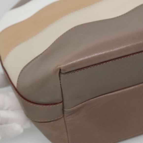 CELINE Shoulder Bag Leather Brown Gold Auth EC529