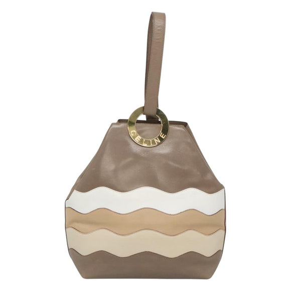 CELINE Shoulder Bag Leather Brown Gold Auth EC529