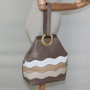 CELINE Shoulder Bag Leather Brown Gold Auth EC529-21