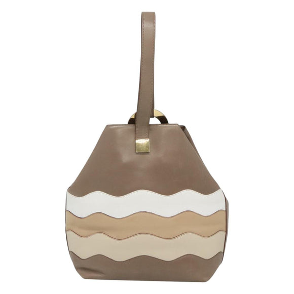 CELINE Shoulder Bag Leather Brown Gold Auth EC529