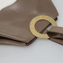CELINE Shoulder Bag Leather Brown Gold Auth EC529-6
